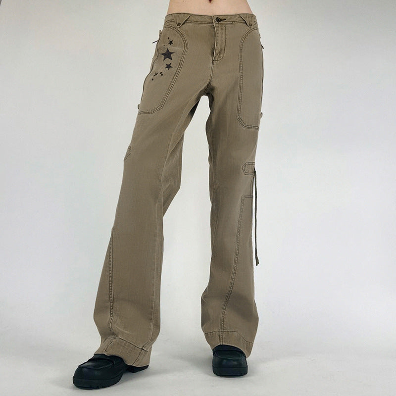 Girls' Fashionable Star Print With Rope Ribbon Jeans