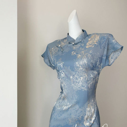 New Chinese Style Elegant Blue Dress For A Youthful Look