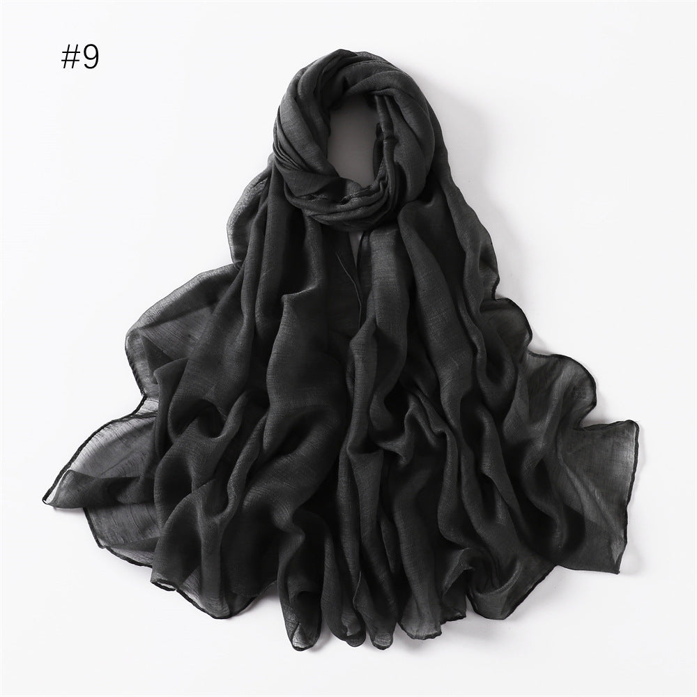 Classic Women's Pure Color Tulle Cotton And Linen Breathable Thin Scarf Silk