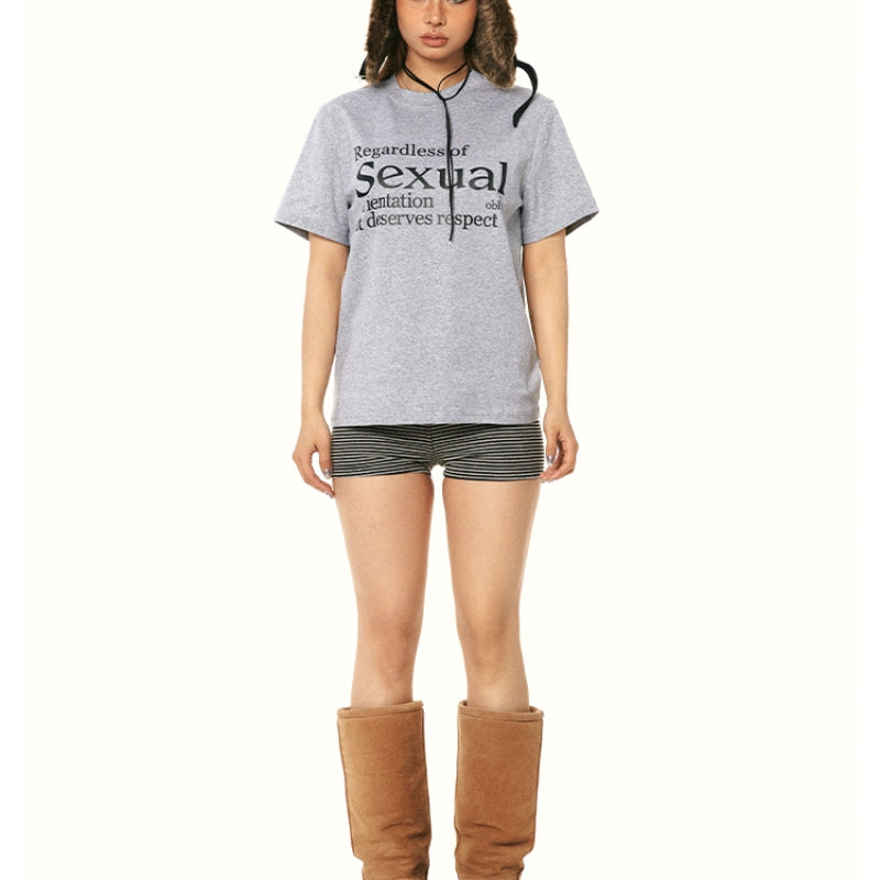 Slim-fit Letter-printing Shoulder Simple Short Sleeve