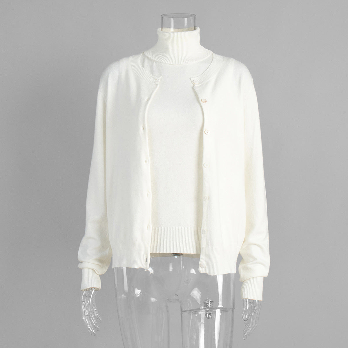 Womens Turtleneck Sleeveless Base Layer Top Sweater Cardigan Set