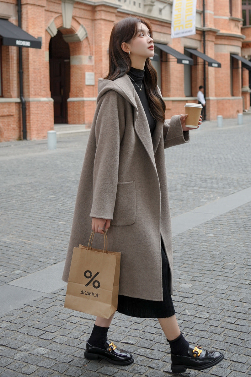 Wool Mid-length Hooded Wool Coat
