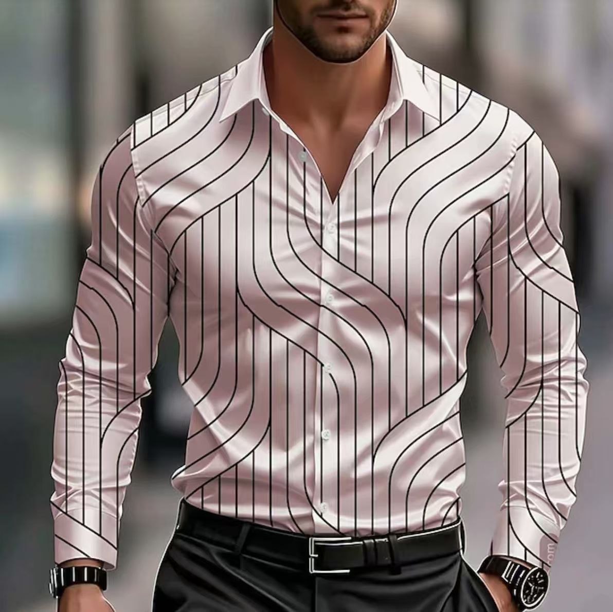 Men's Long-sleeve Casual Breathable Shirt With A Turn-down Collar