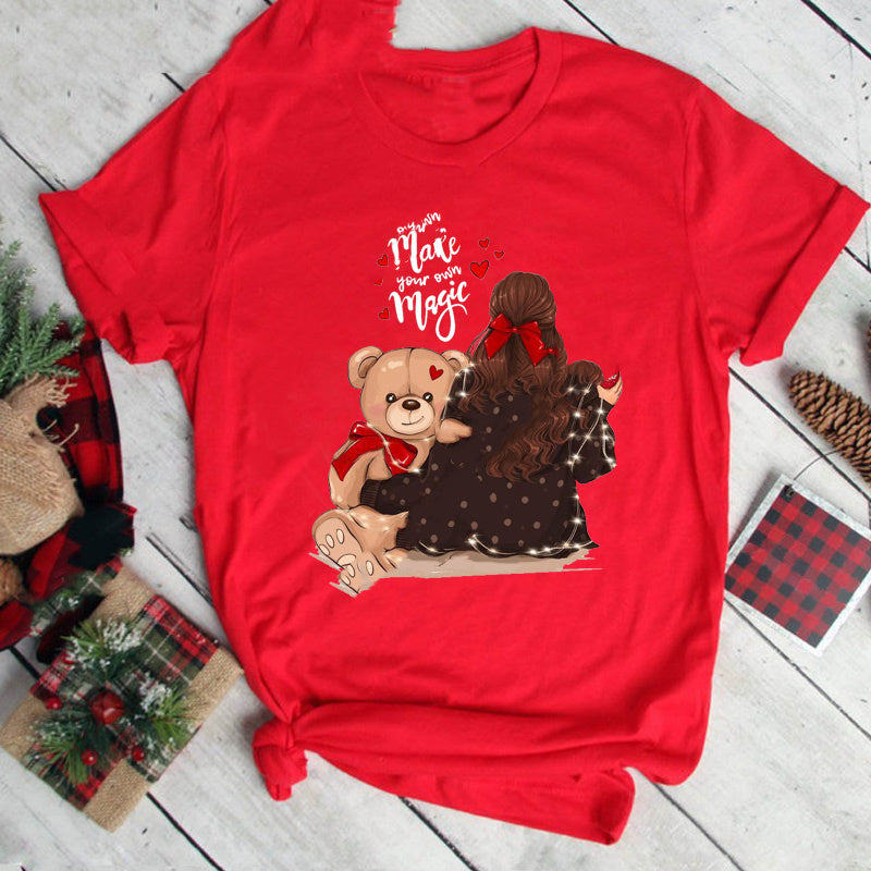 Christmas Print Girlfriends Red T-Shirt