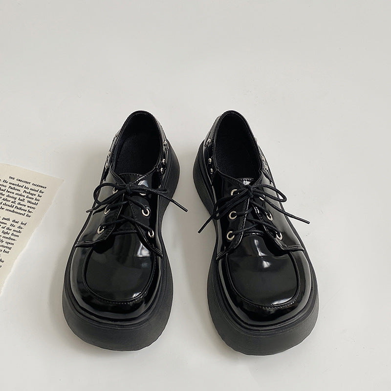 Women's Large Head Retro British Style Lace-up Leather Shoes
