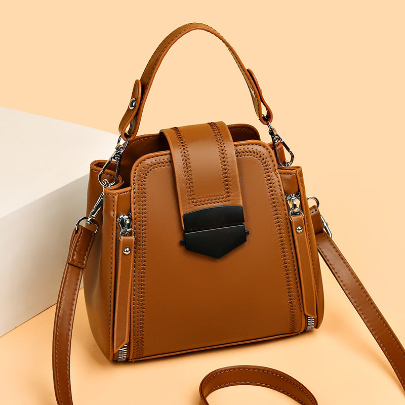 Elegant Lady Soft Leather Textured Small Handbag