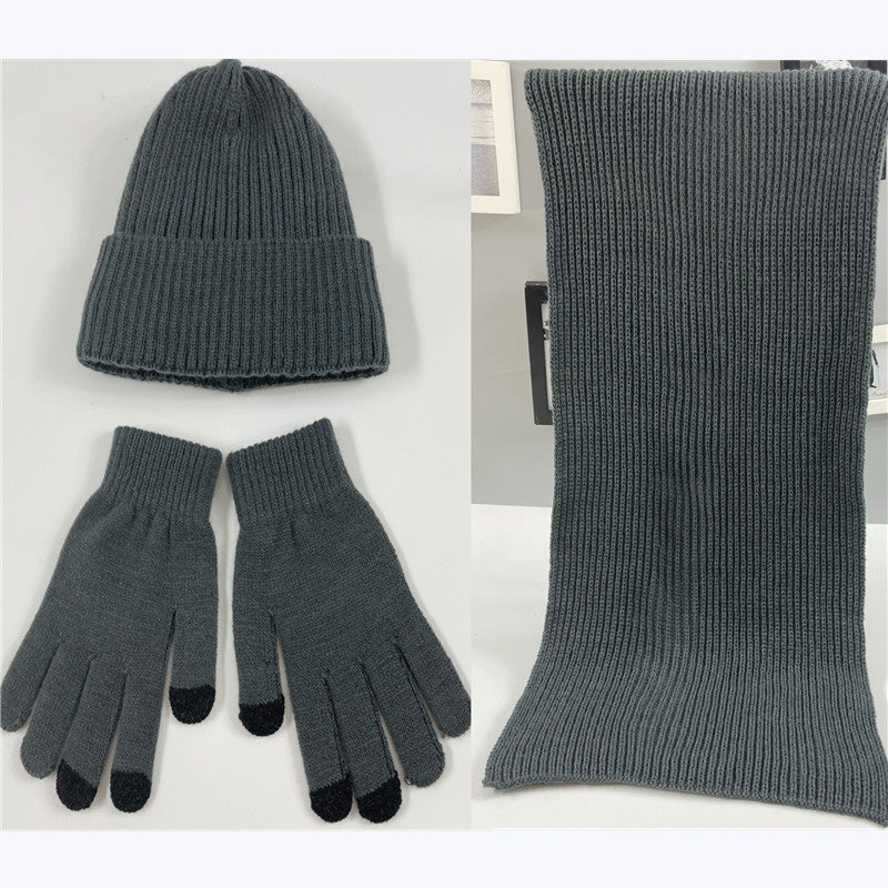 Multi-piece Knitted Scarf Hat And Gloves Three-piece Set