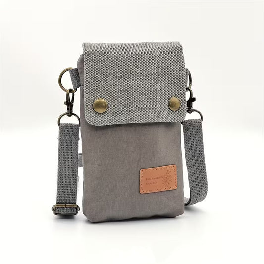Solid-color Three-layer Crossbody Phone Bag Made Of Canvas