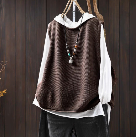 Retro Casual Round Neck Pullover Knitted Cotton Vest