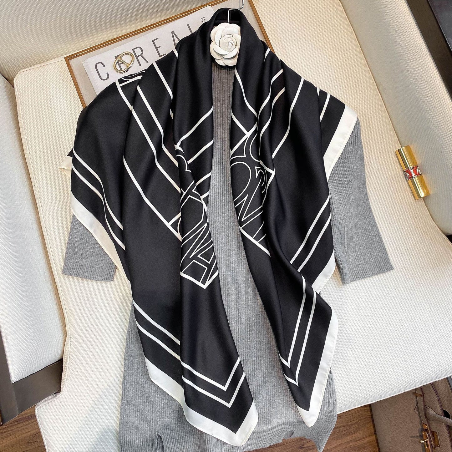 Spring Summer Geometric Pattern Blue Plain Print Scarf