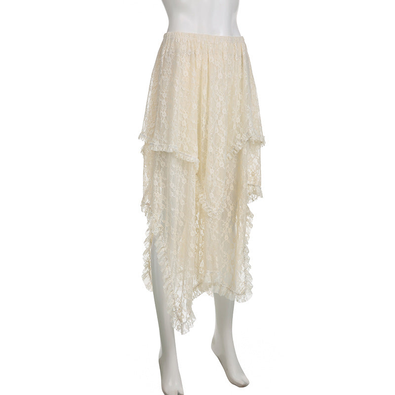 Women's Fashion Casual Vacation Style Low Waist Double Layer Lace Long Dress