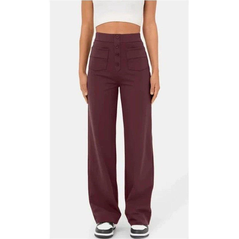 High Waist Trousers With Pockets Casual Loose Wide Leg Button Straight Pants Women's Clothing