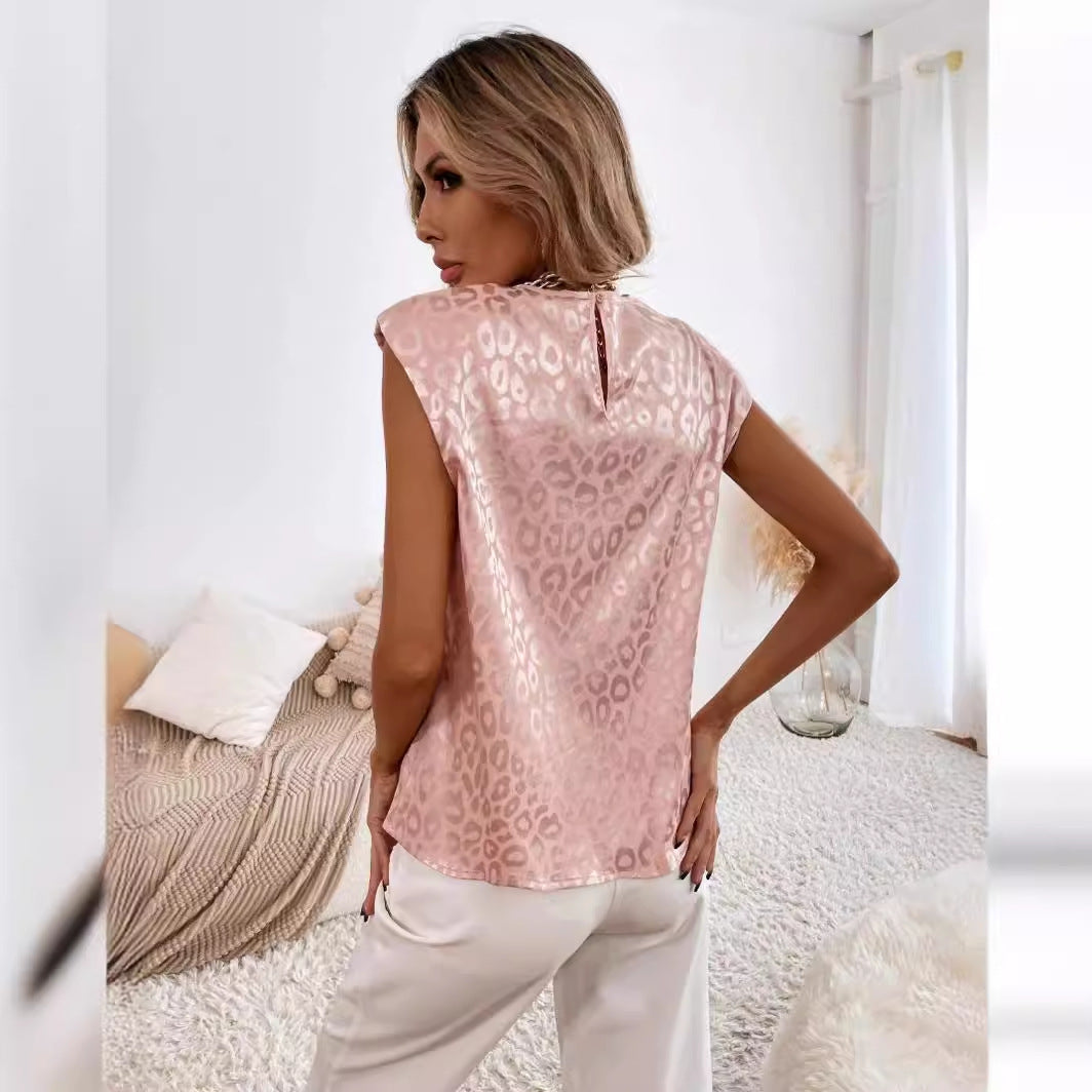 Womens Relaxed-fit Satin Short-sleeve Top