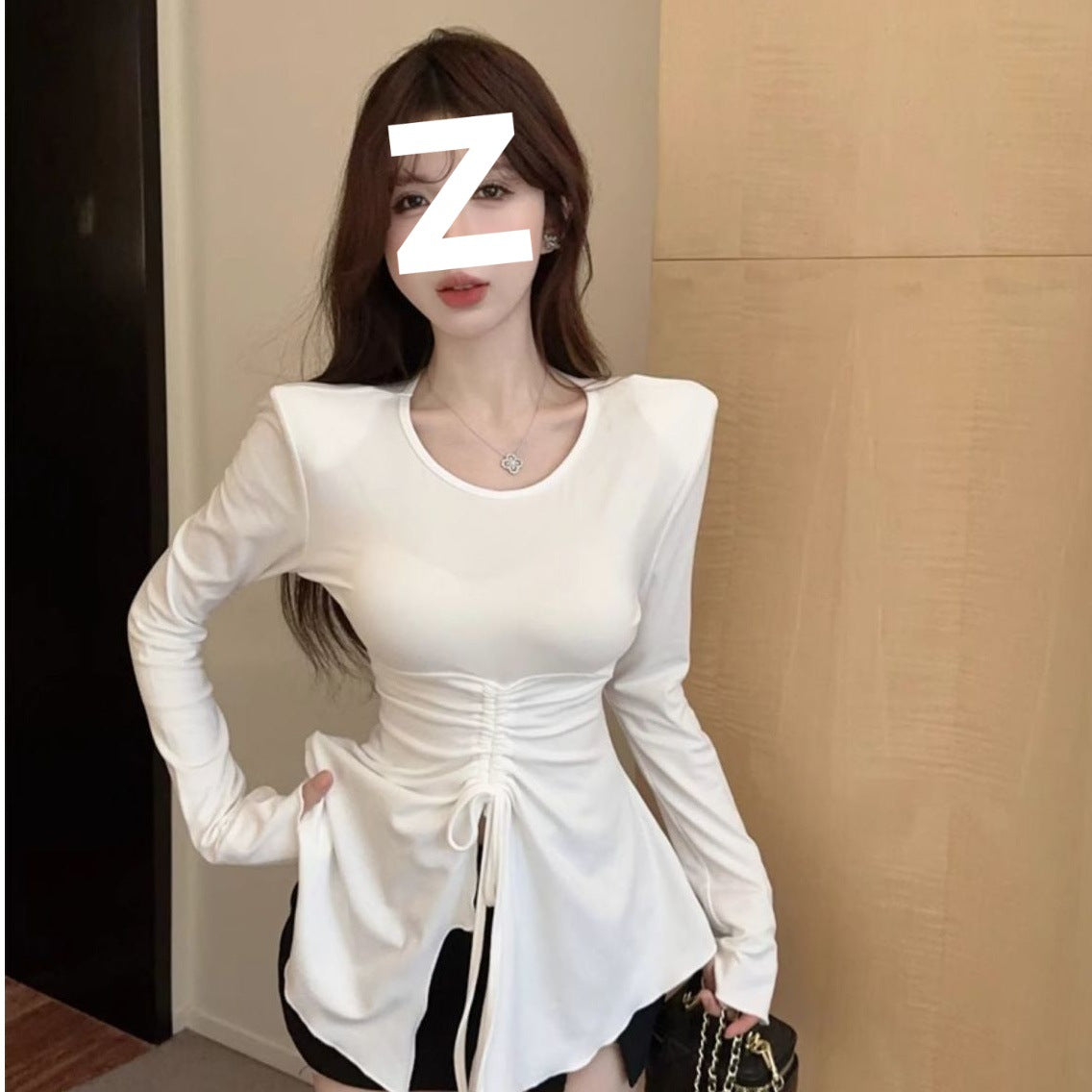 Womens Drawstring Long-sleeve Base Layer Top