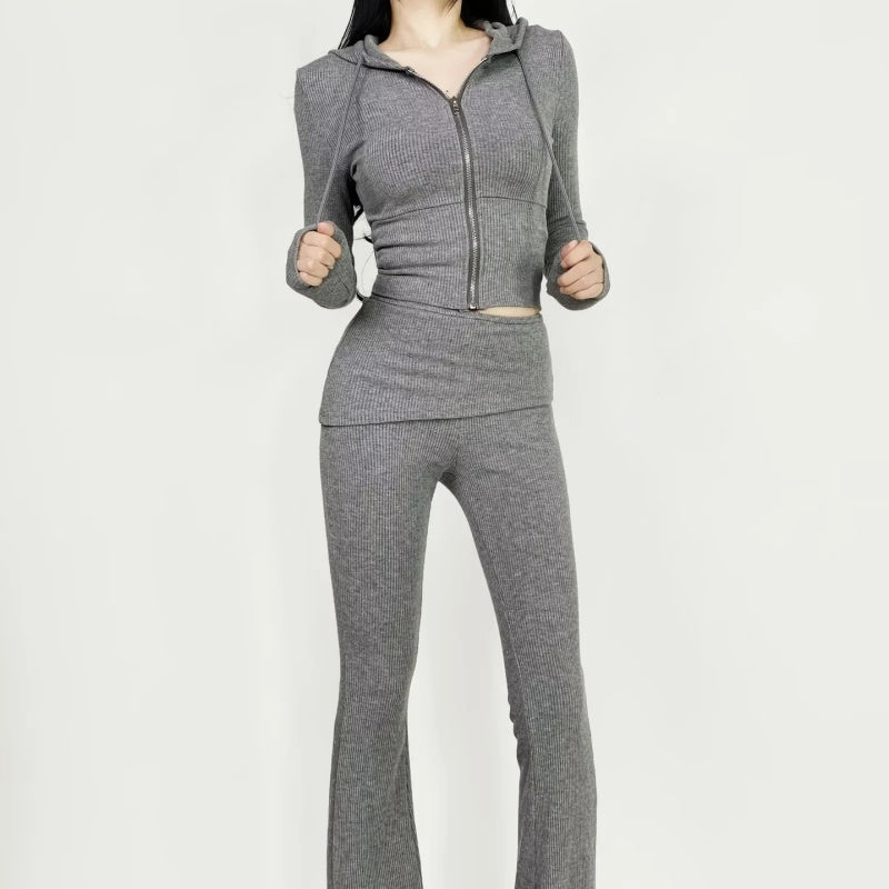 Sporty Casual Hooded Zip-up Waist-cinching Sweatshirt For A Slimming Effect