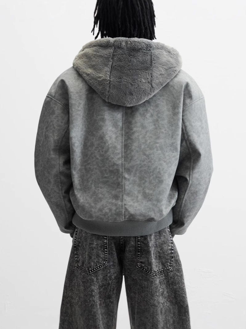 Men's Double-sided Faux Leather Hooded Bomber Jacket