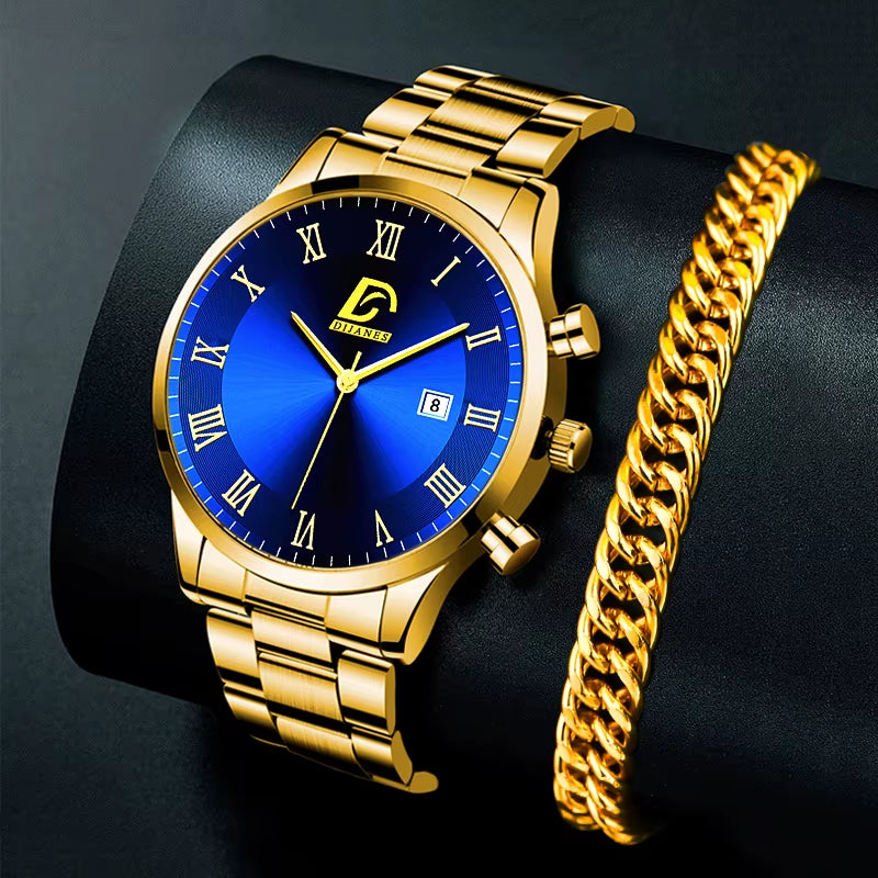 Luxury Stainless Steel Quartz Wrist Watch for Men with Calendar - Business Style Bracelet Timepiece