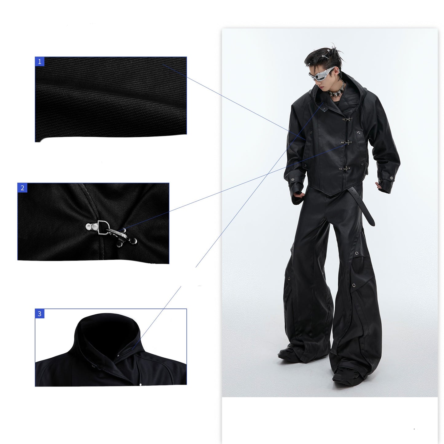 Profile Heavy Industry Hooded Leather Coat Suit