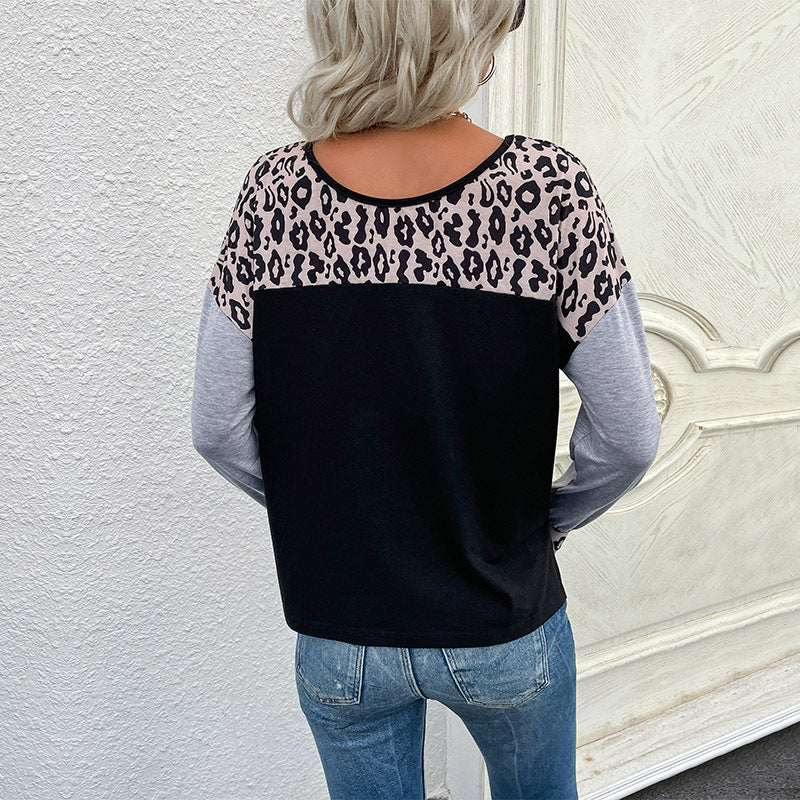 Dame Striktrøje med Rund Hals og Patchwork