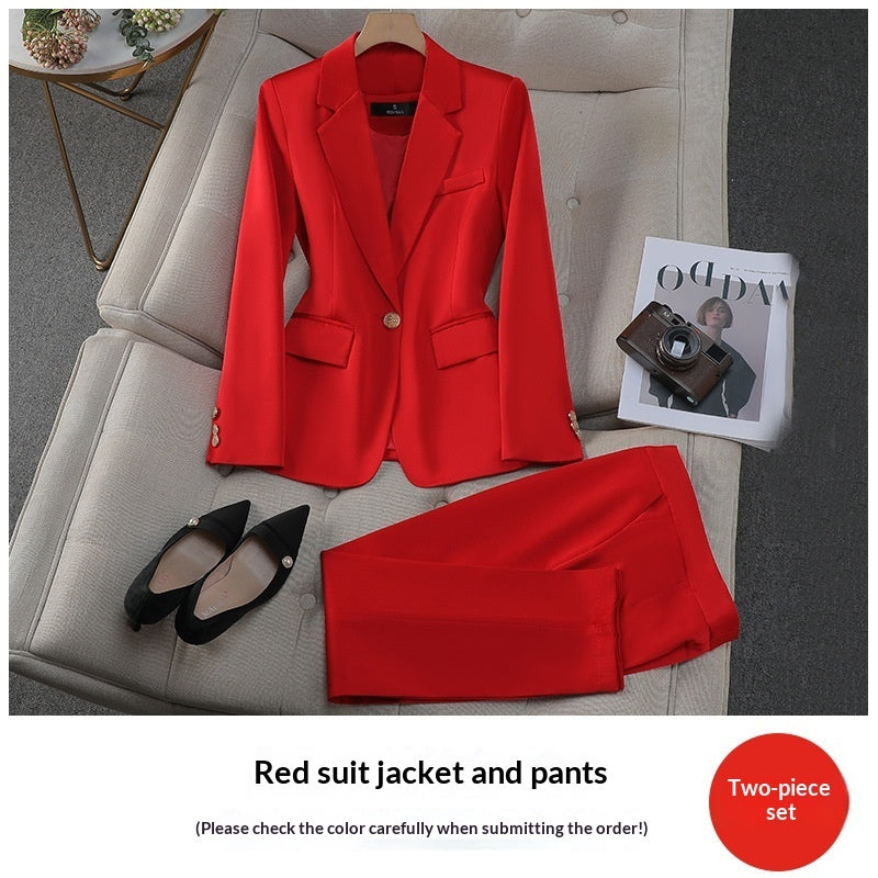 Acetate Satin Purple Suit Professional Womens Set AutumnWinter New Elegant Goddess-Style Commuter Workwear