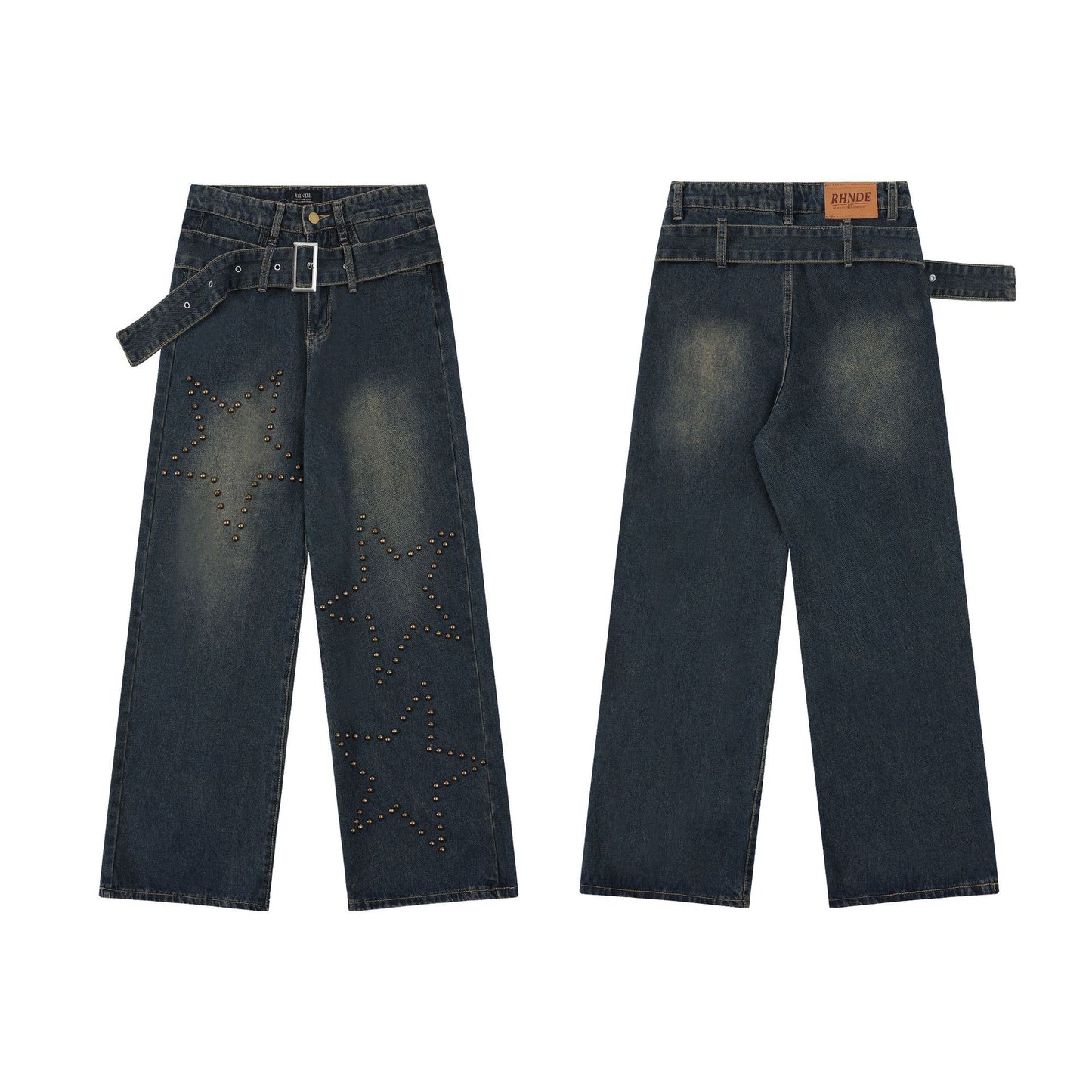 Hot Girl Washed And Worn Straight-leg Denim Trousers