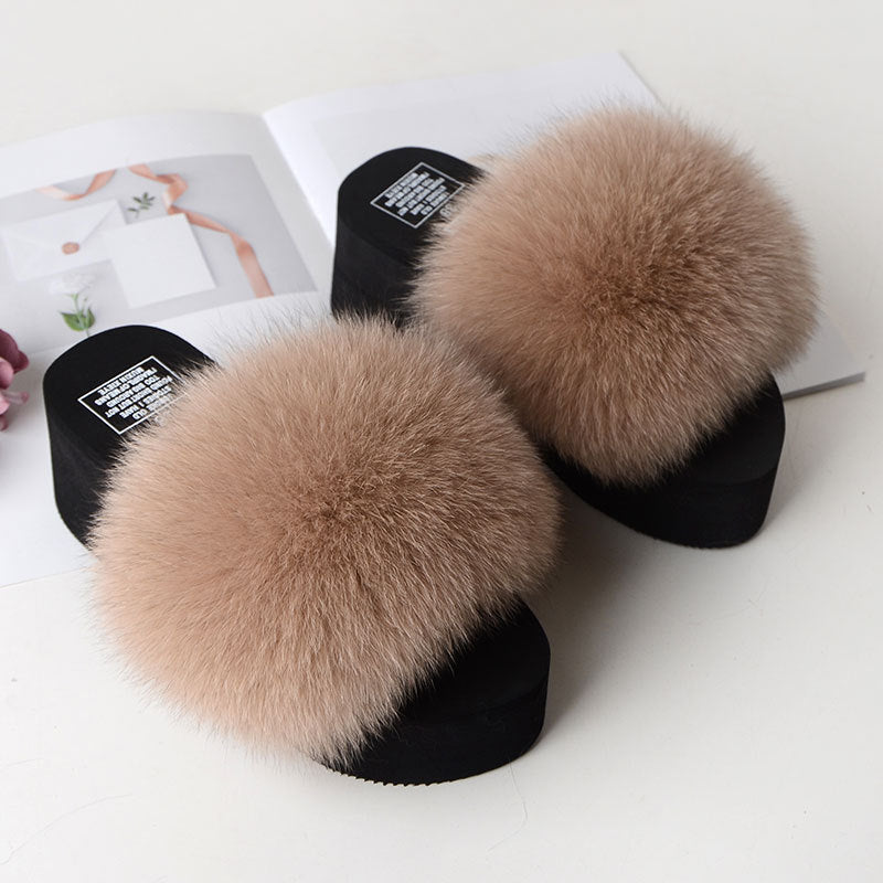 New Fox Fur Women's Sandals Height Increasing Leisure