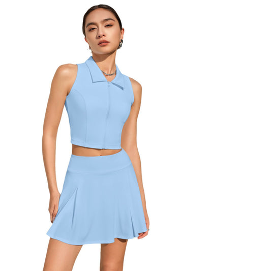 Women's Front-Zip Back-Shaping Bra Top And Skirt Tennis Suit Set