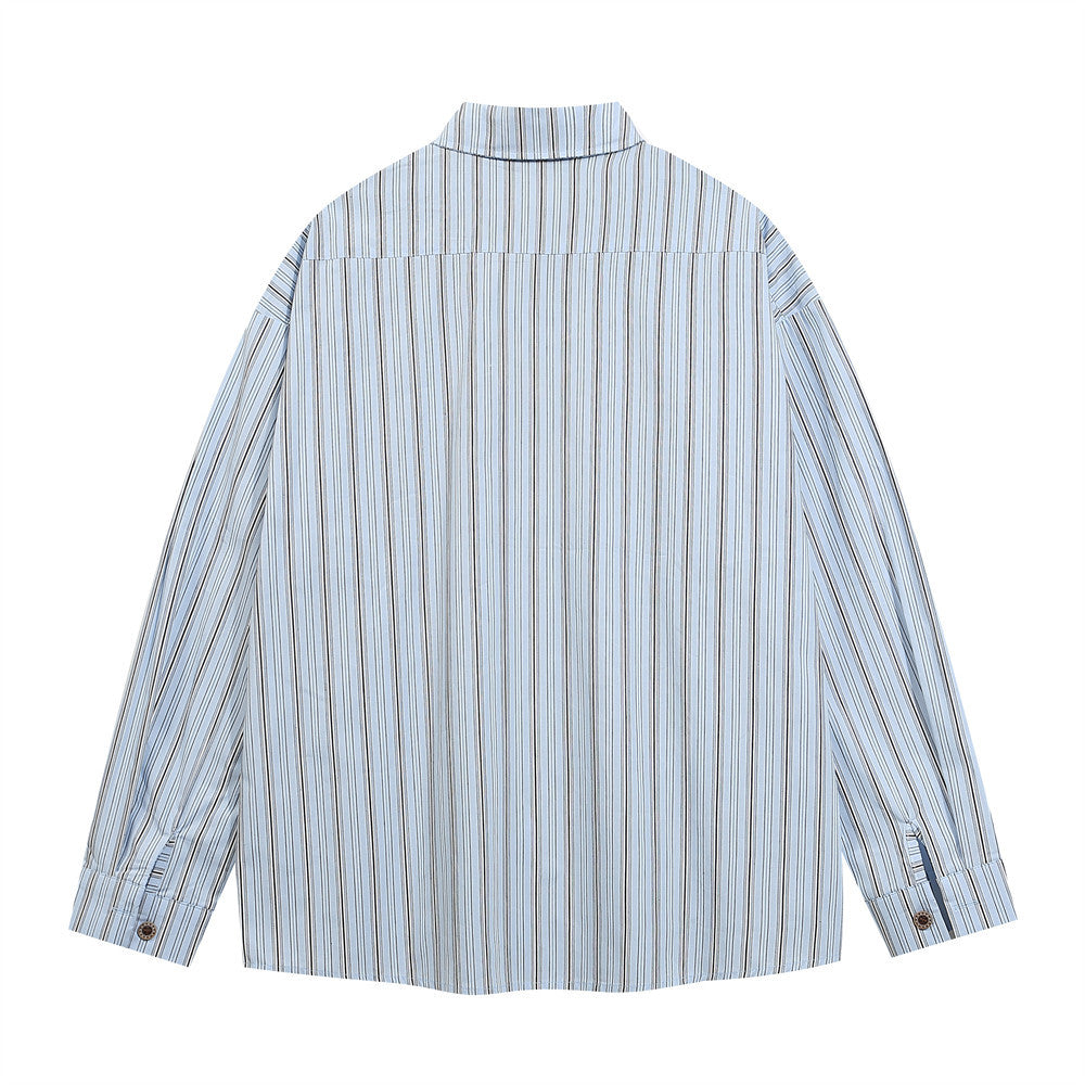Letter Print With Tie Vertical Stripes Long Sleeve Shirt For Men