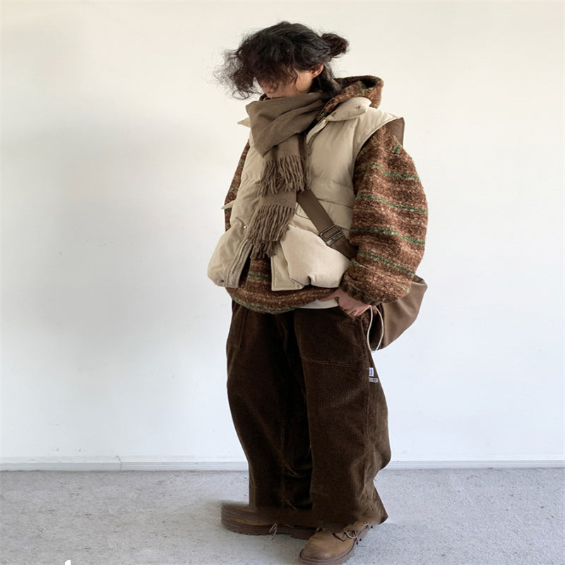 Corduroy Workwear Cotton Vest Loose Apricot Sleeveless Jacket For Boys And Girls