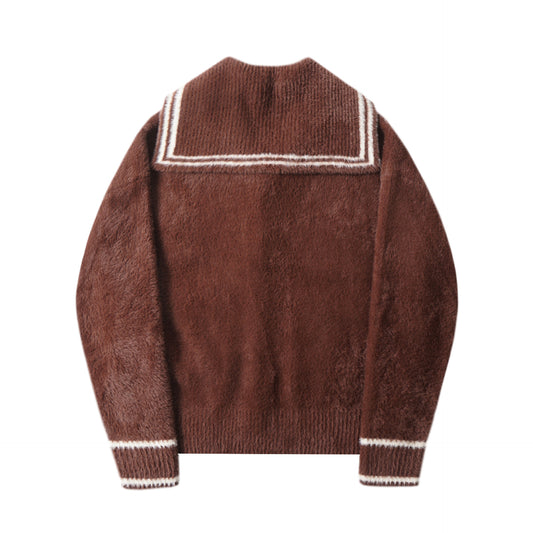 Retro Cardigan med Afslappet Pasform og Marineblå Krave Alsidig Striktrøje