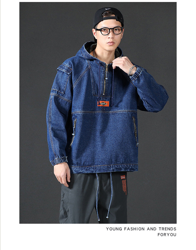Denim Jacket Hooded Washed Casual Top