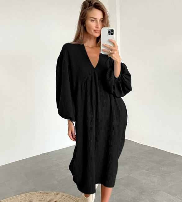 Pure Cotton Linen Loose Fitting Home Nightgown