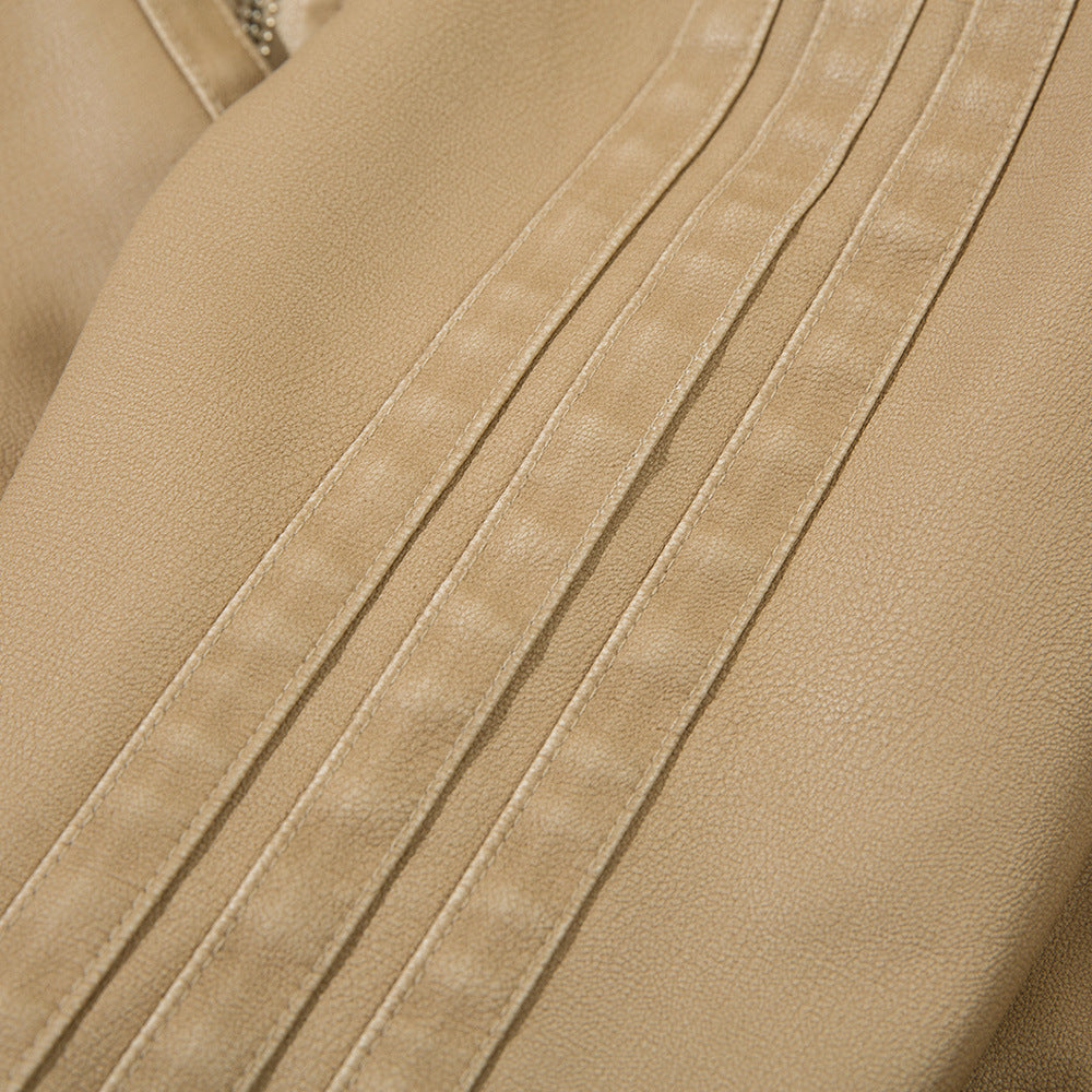 Letter Embroidery Pu Leather Coat Men