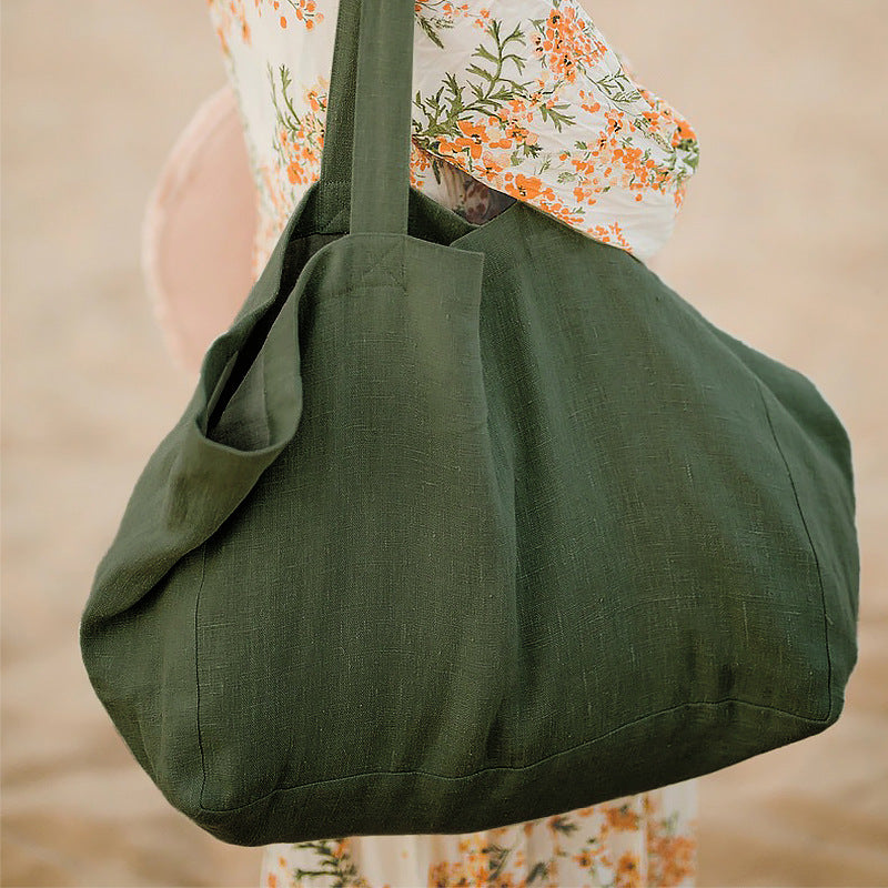 Large Beach Bag Natural Pure Linen Large Capacity Handbags