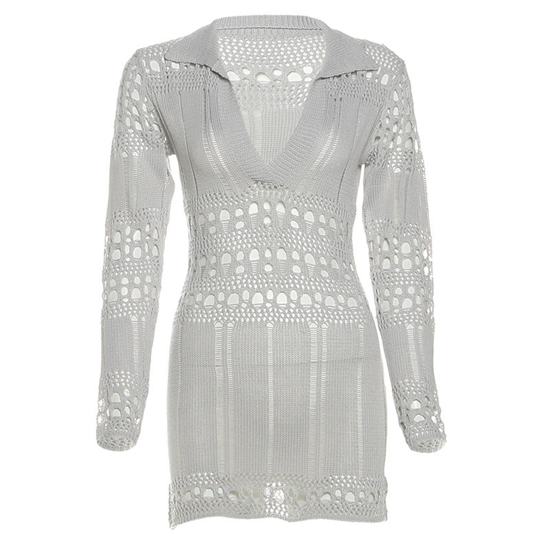 New Stylish Trendy Knit Hollow-out Ripped Sexy V-neck Bodycon Dress