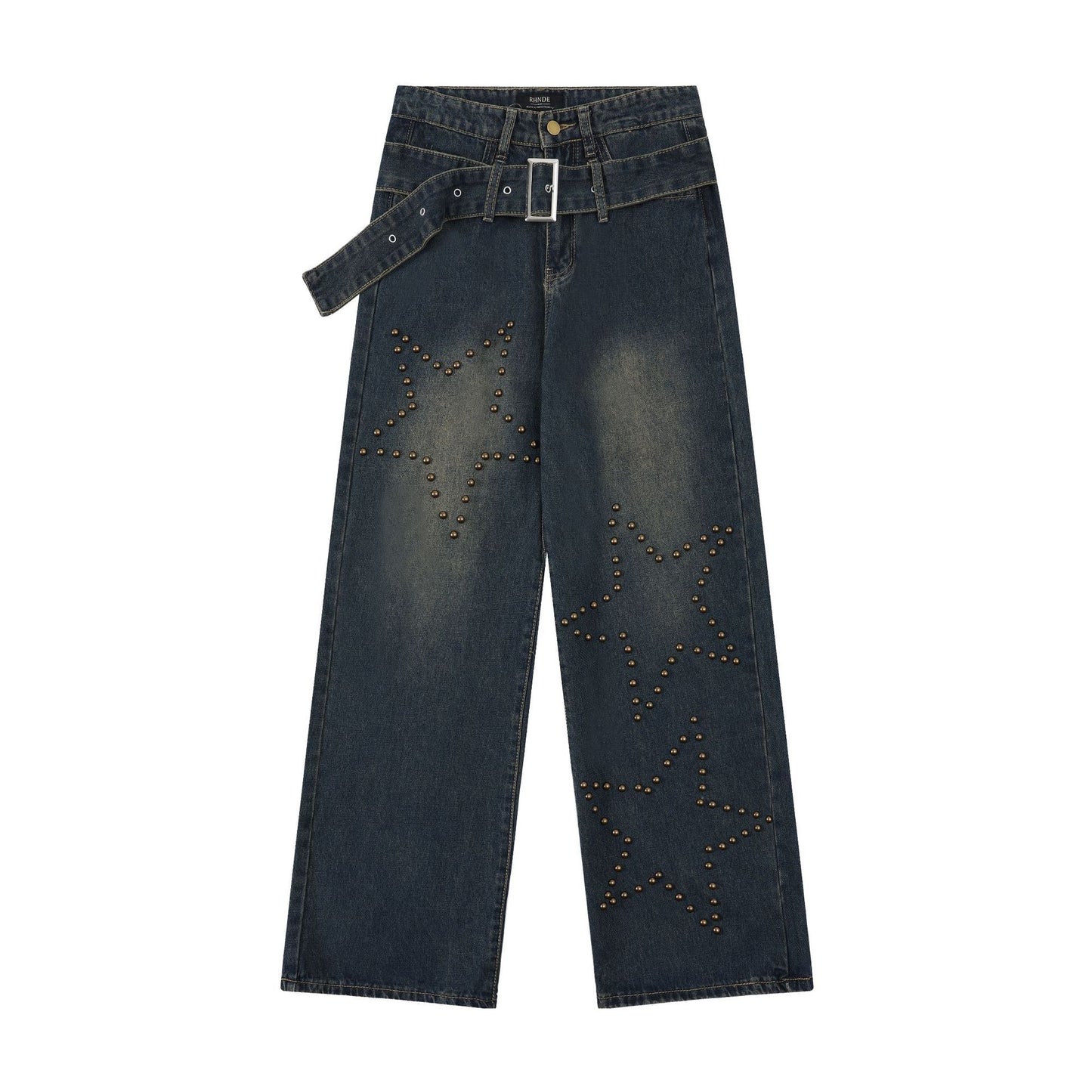 Hot Girl Washed And Worn Straight-leg Denim Trousers