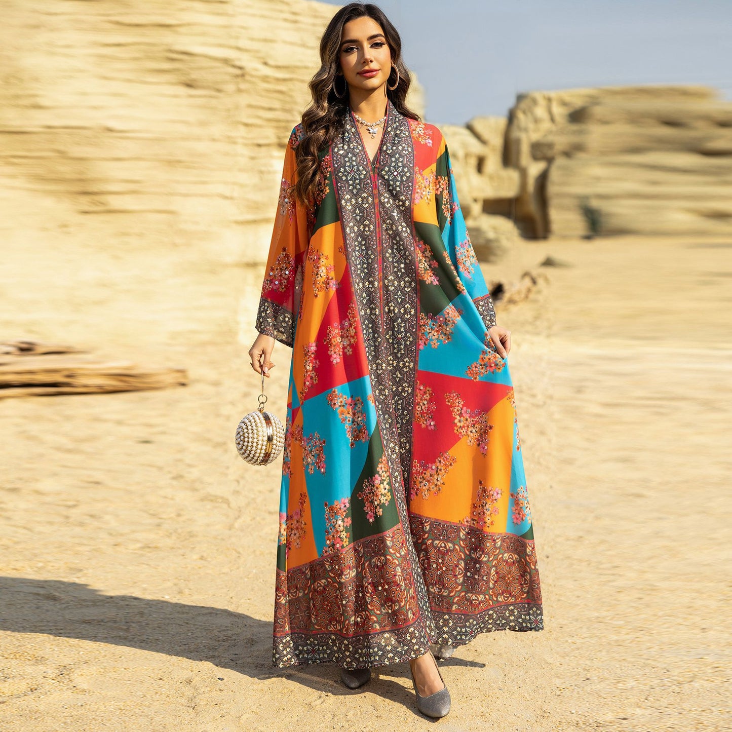 Womens Fashion Printed Long-Sleeve Dress