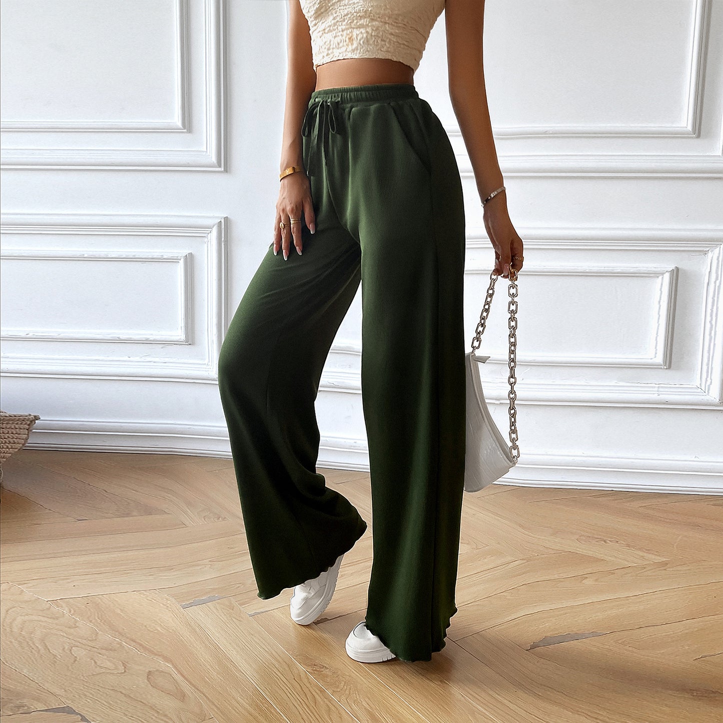 Women's Fashion Loose Casual Solid Color Wide Leg Trousers
