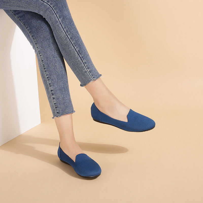Pumps Round Head Woven Shallow Mouth Flying Woven Women's Flat Bottom
