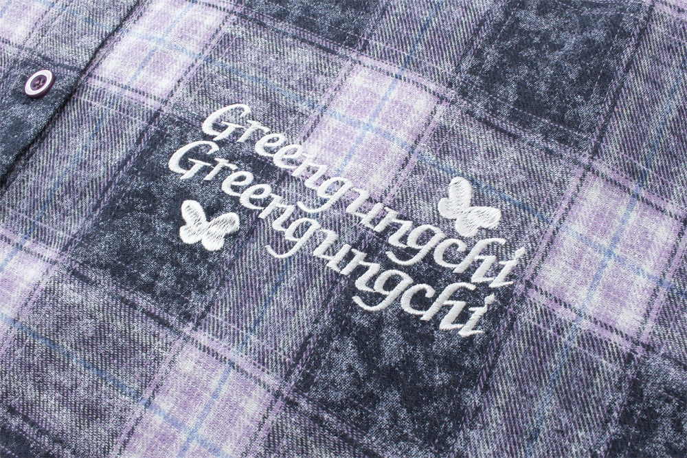 Plaid Embroidered Long-sleeved Shirt For Men Spring And Autumn