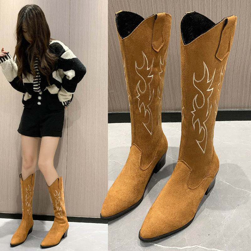 Suede Mid-tube Rear Zipper Women's Fashion Snow Boots