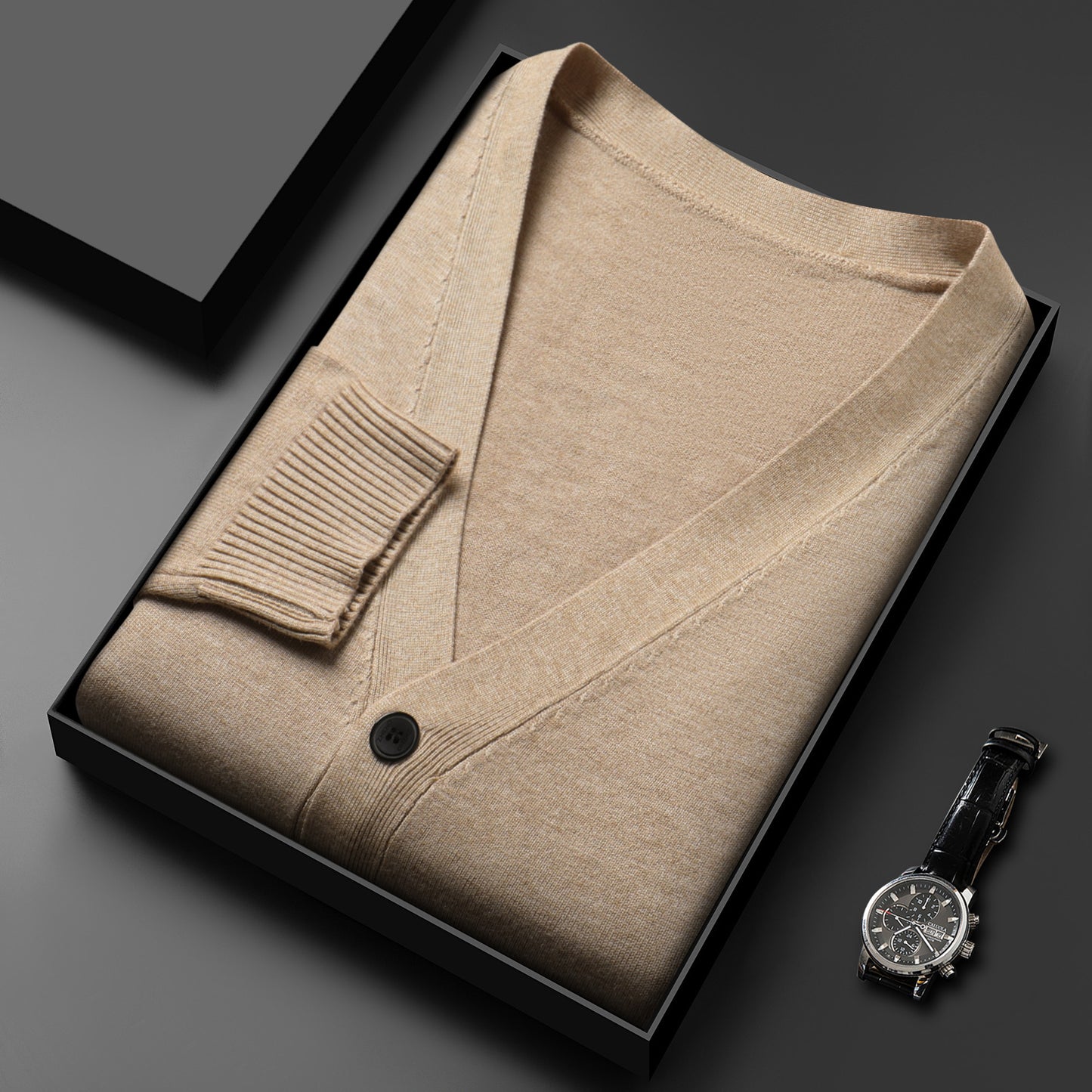 Men's Knitted Cardigan Solid Color And V-neck Basic Style Sweater Coat For Men