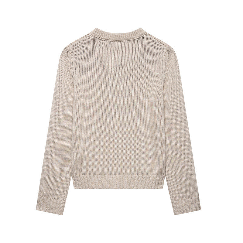 Diamond Pattern Contrast Color Round Neck Long Sleeve Knitted Coat
