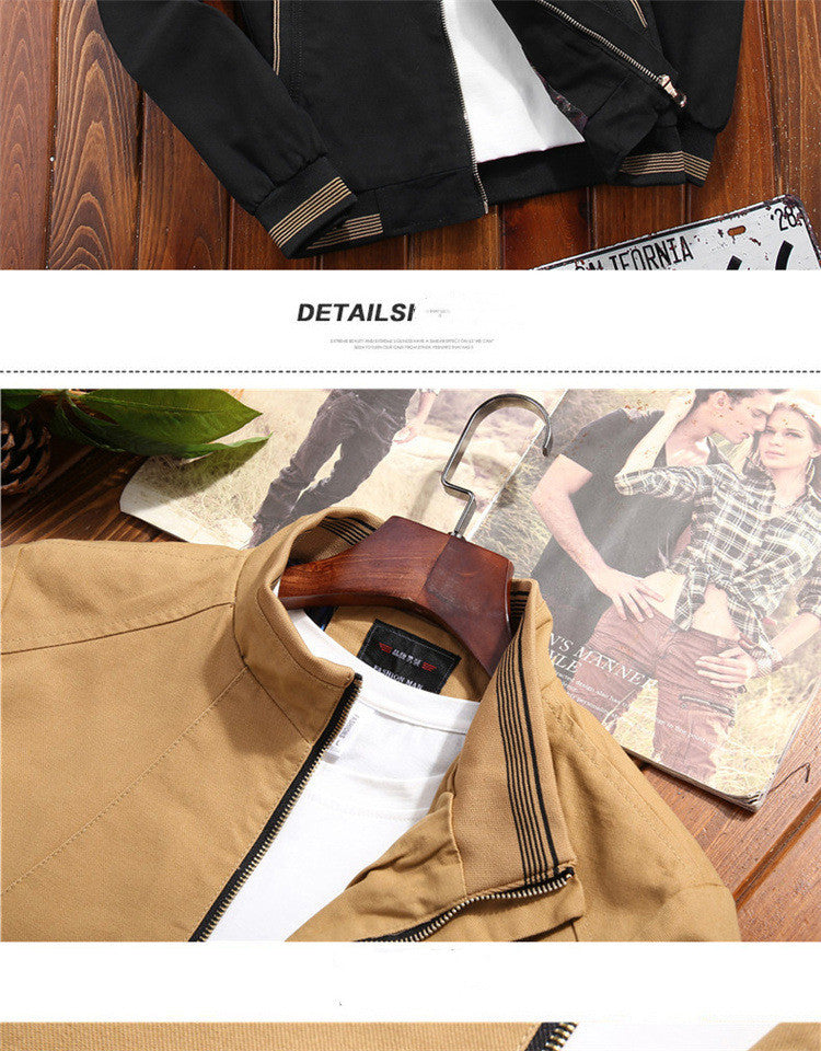Men's Stand Collar Jacket Leisure Washed-out Coat
