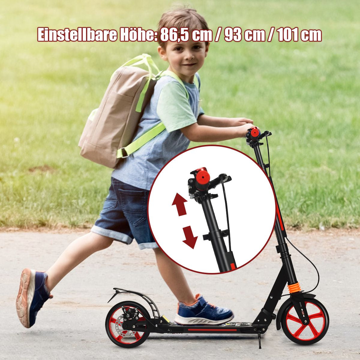 Klappbarer Kickscooter Mit Klingel & Ständer Höhenverstellbarer Scooter Roller Tretroller