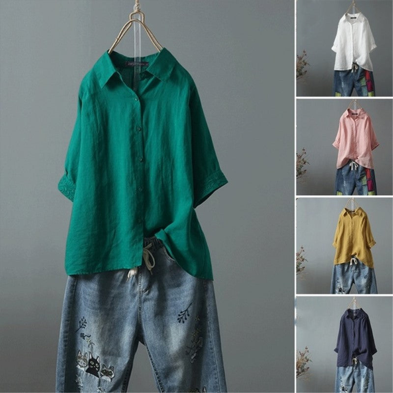 Versatile Casual Single-breasted Lapel Short-sleeve Shirt