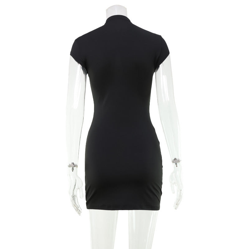 European And American Solid-color Slim-fit Sexy Hollow-out Dress Export Short Dress