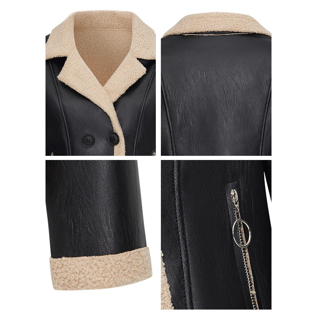 Manteau en cuir matelassé en polaire pour femmes