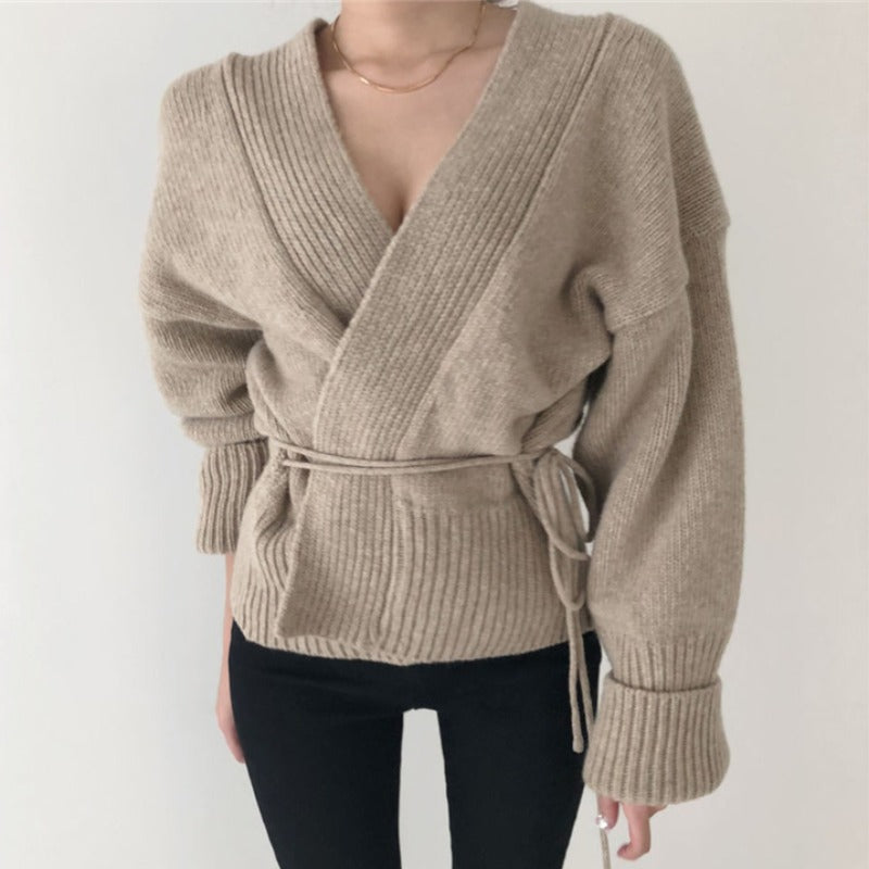 Efterårs- og vinter- "lazy wind" infrarød V-hals strikket cardigan sweater