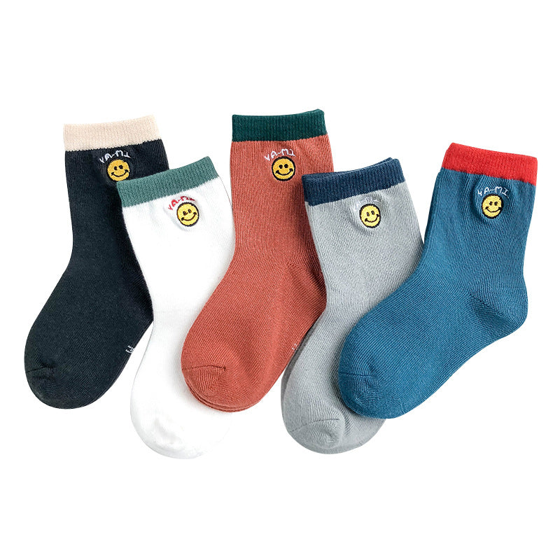 Spring And Autumn Embroidered Striped Socks